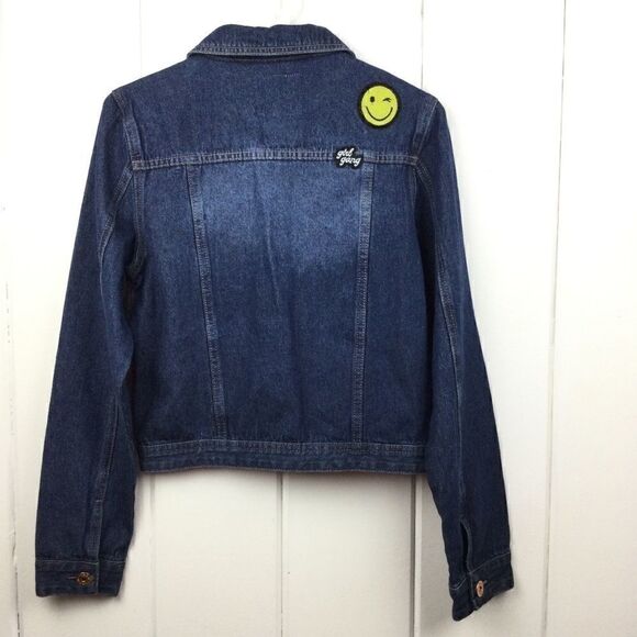 "The Edit by Seventeen" Denim Jacket Distressed Dark Blue Jean, Size Medium - Picture 9 of 10